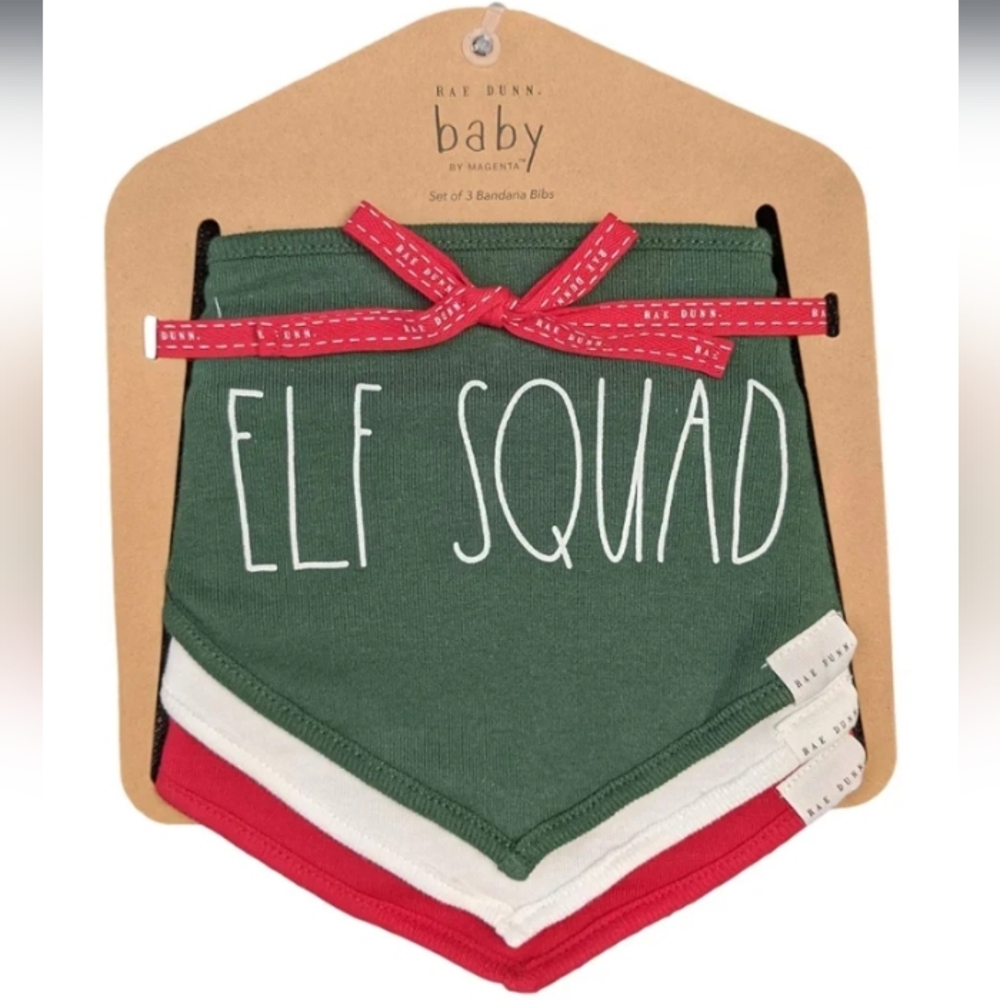RAE DUNN BABY BY MAGENTA "ELF SQUAD" SET OF 3 BIBS